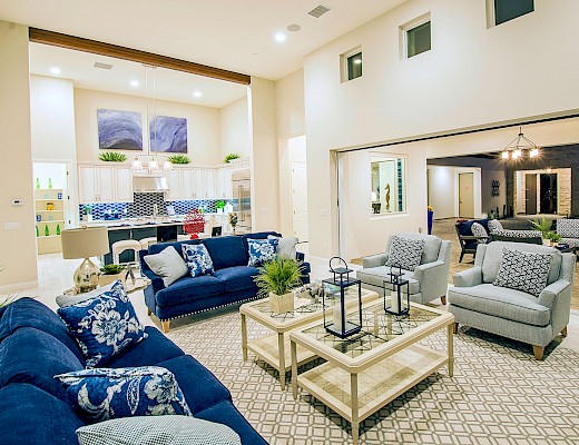 Living room with kitchen view