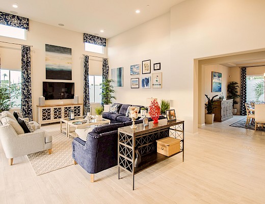 Living room with dining room view