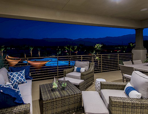 Outdoor patio looking over community pool