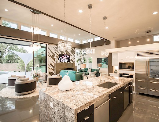 Kitchen with living room view