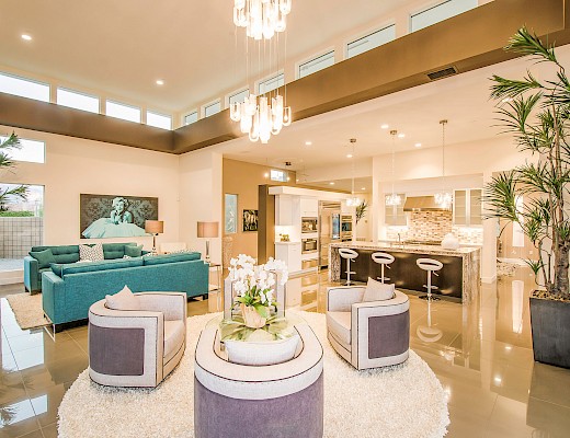 Living room with kitchen view