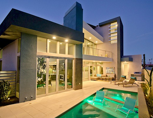 Patio with pool in the evening