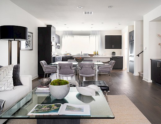 Living room with kitchen view