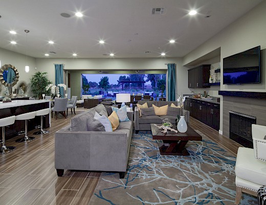 Living room with kitchen view