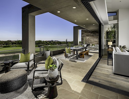 Patio with golf course view